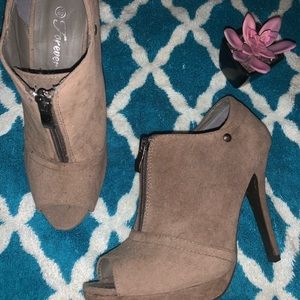 Suede zip up high heel booties